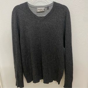 100% Cashmere Mens Public Opinion Dark Grey V Neck Sweater EUC Size Large